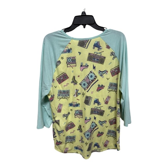 80's Retro Inspired Baseball Tee Yellow Blue LulaRoe Randy Size 2XL Roller skate - Picture 4 of 6